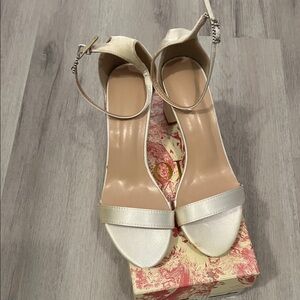 Women’s Pearl White Ankle Strap Block Heel Sandals